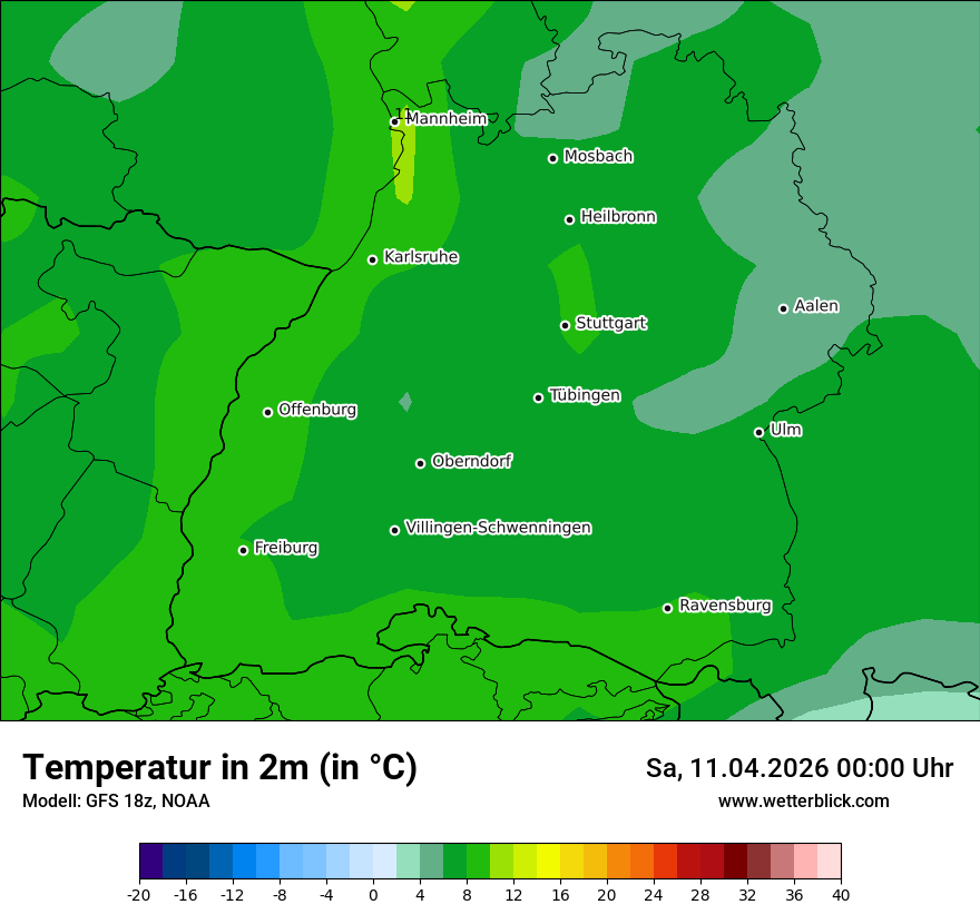 Modellkarte GFS – t2m – bw