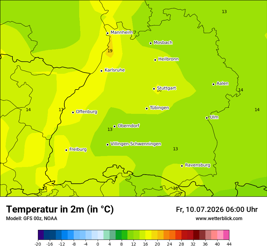 Modellkarte GFS – t2m – bw