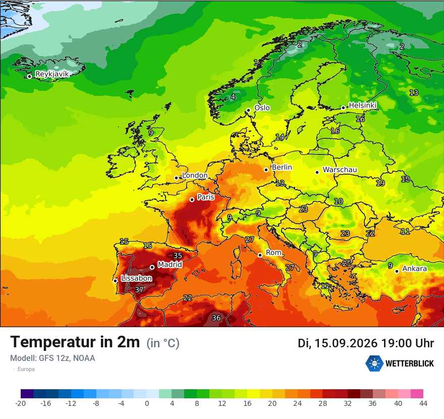 Modellkarte GFS – t2m – europa