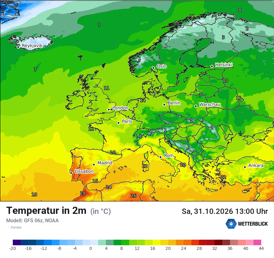 Modellkarte GFS – t2m – europa