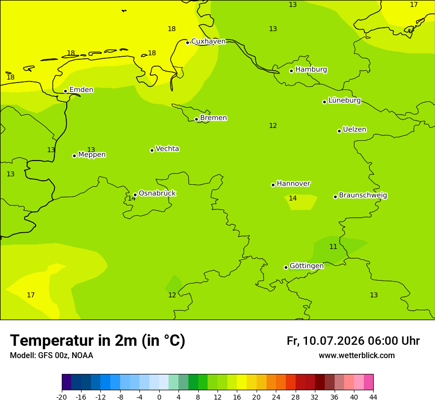 Modellkarte GFS – t2m – ni