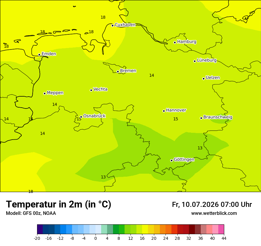 Modellkarte GFS – t2m – ni