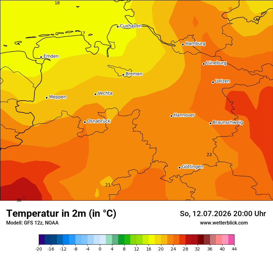 Modellkarte GFS – t2m – ni