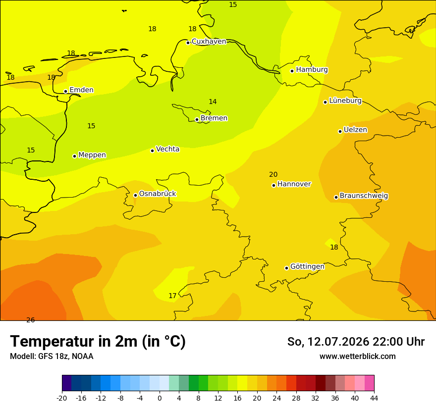 Modellkarte GFS – t2m – ni