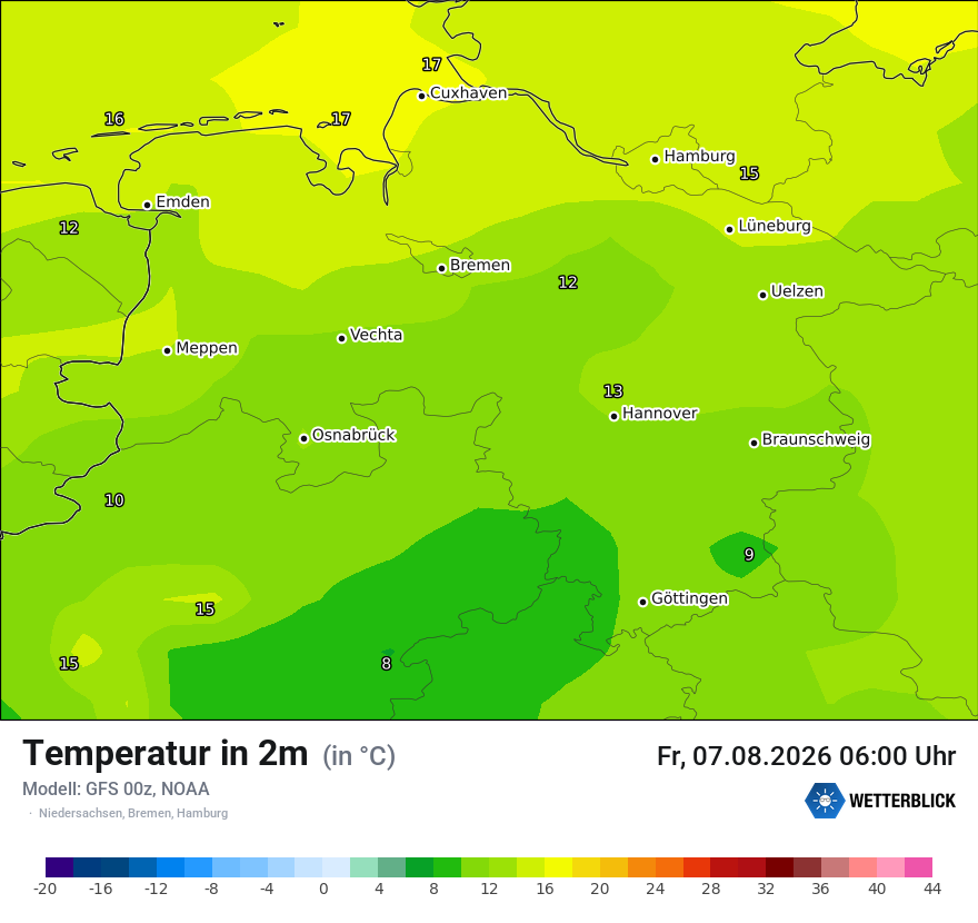Modellkarte GFS – t2m – ni