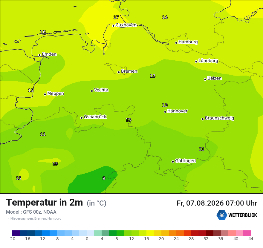 Modellkarte GFS – t2m – ni