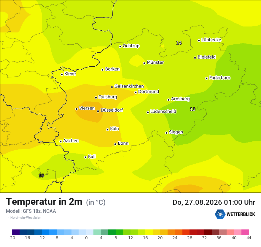 Modellkarte GFS – t2m – nrw