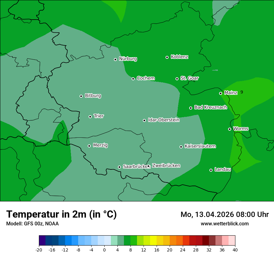 Modellkarte GFS – t2m – rp