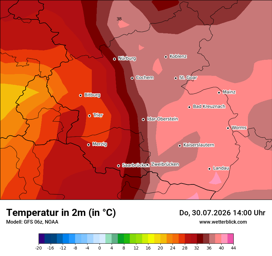 Modellkarte GFS – t2m – rp