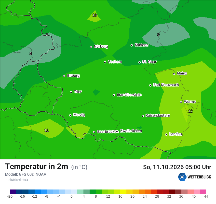 Modellkarte GFS – t2m – rp