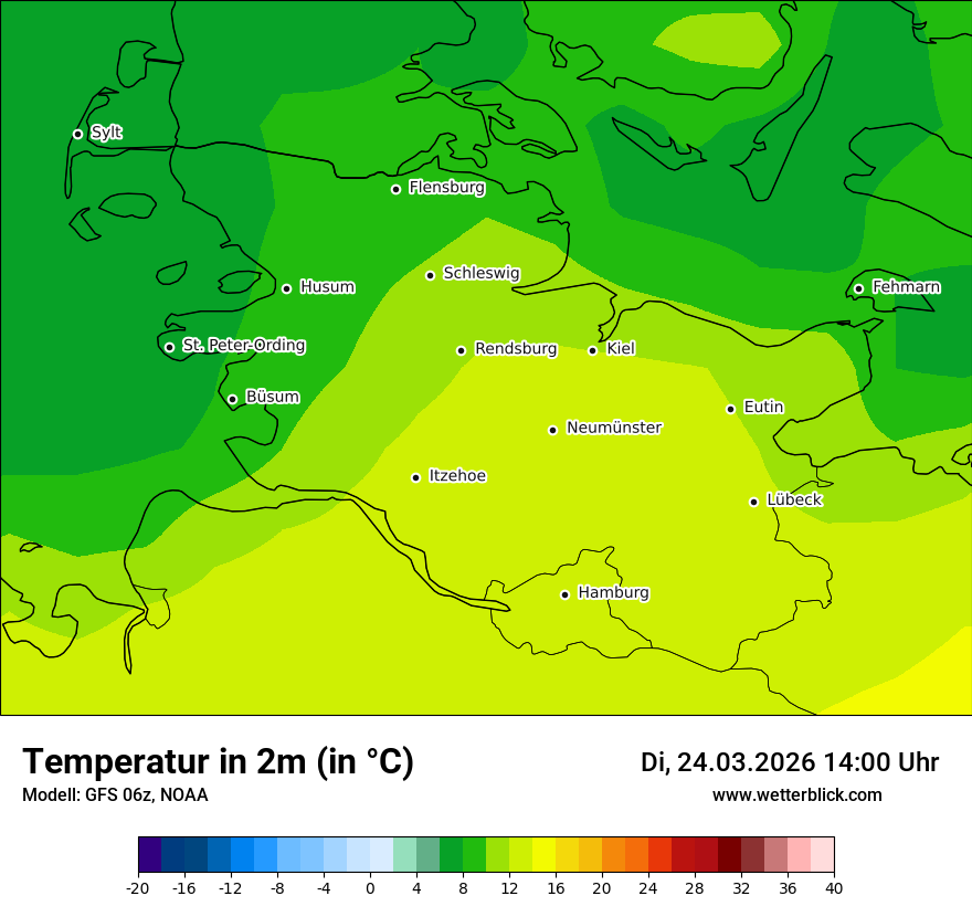 Modellkarte GFS – t2m – sh