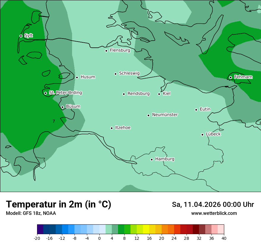 Modellkarte GFS – t2m – sh