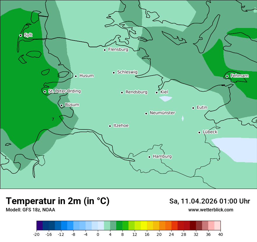 Modellkarte GFS – t2m – sh