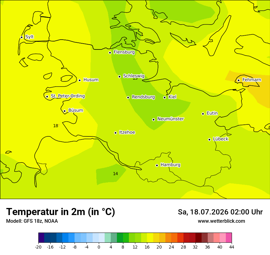 Modellkarte GFS – t2m – sh
