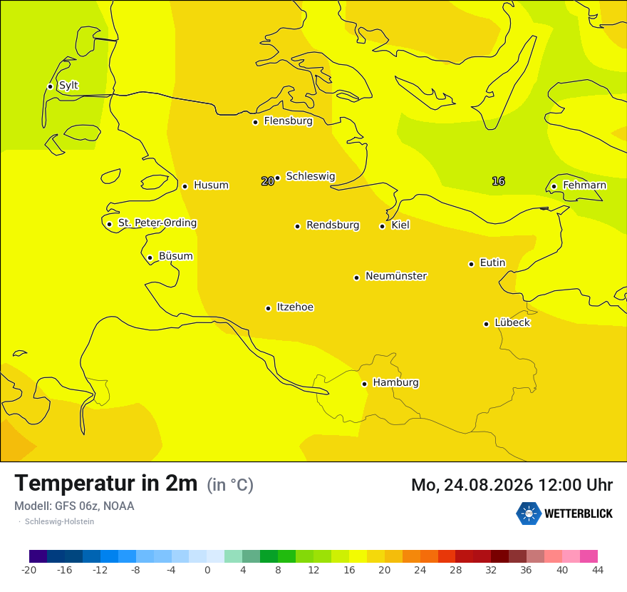 Modellkarte GFS – t2m – sh