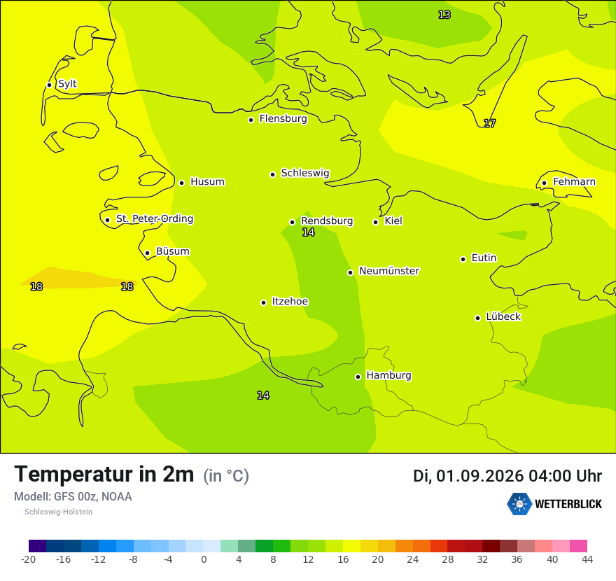 Modellkarte GFS – t2m – sh