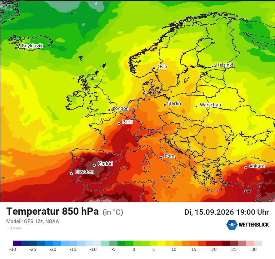 Modellkarte GFS – t850 – europa