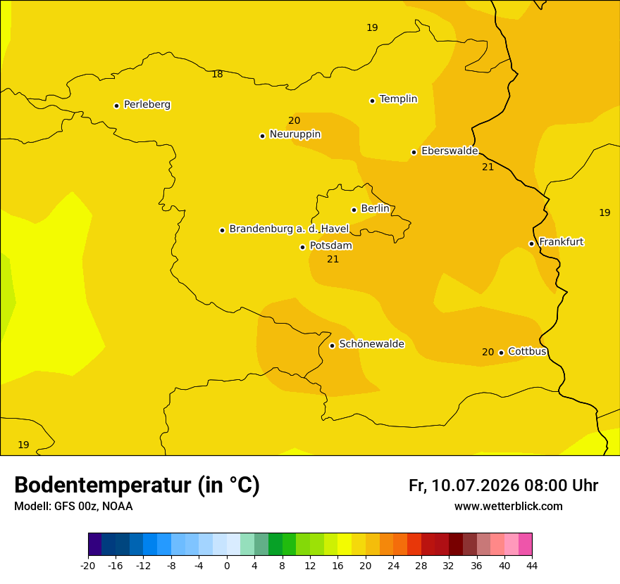 Modellkarte GFS – t_g – bb