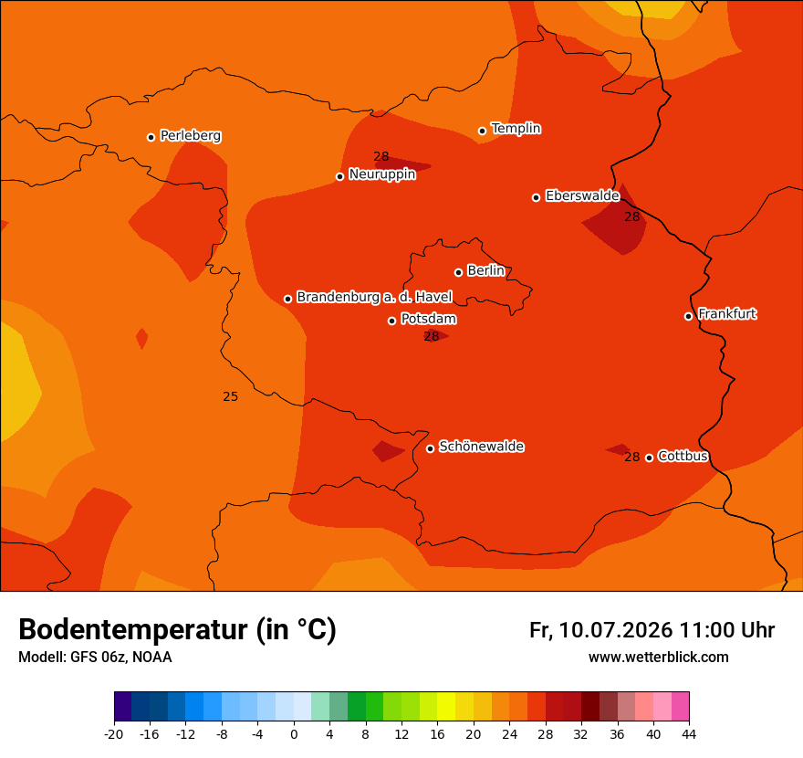 Modellkarte GFS – t_g – bb