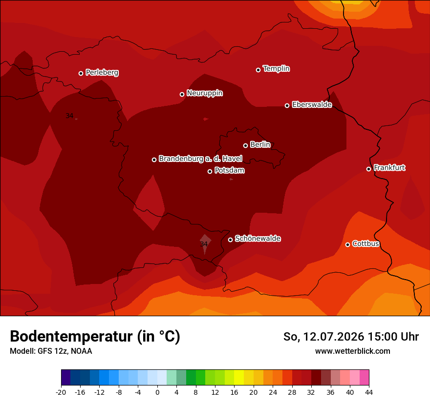 Modellkarte GFS – t_g – bb