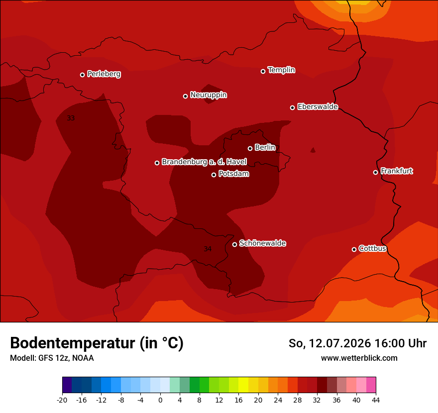 Modellkarte GFS – t_g – bb