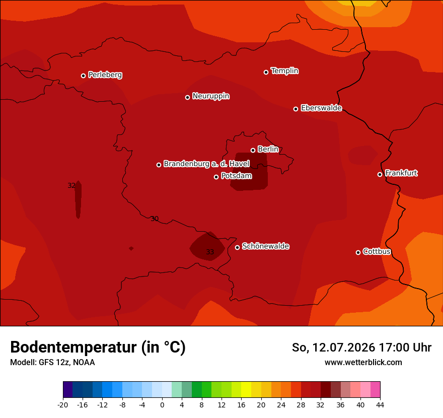 Modellkarte GFS – t_g – bb