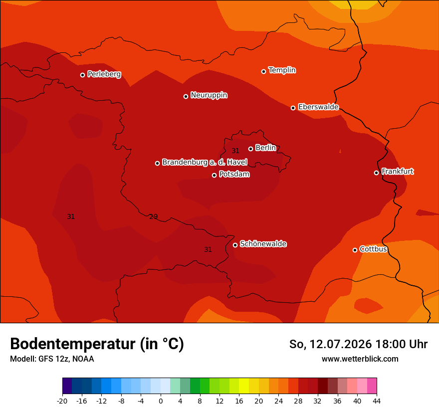 Modellkarte GFS – t_g – bb