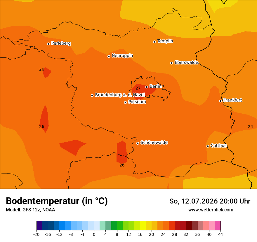 Modellkarte GFS – t_g – bb
