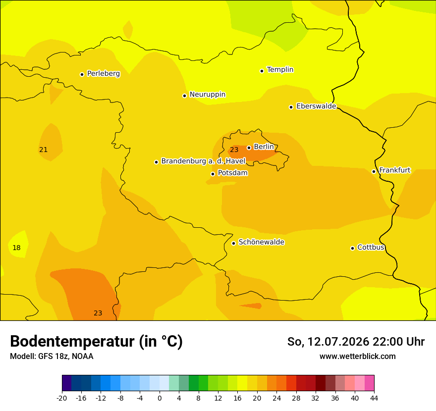 Modellkarte GFS – t_g – bb
