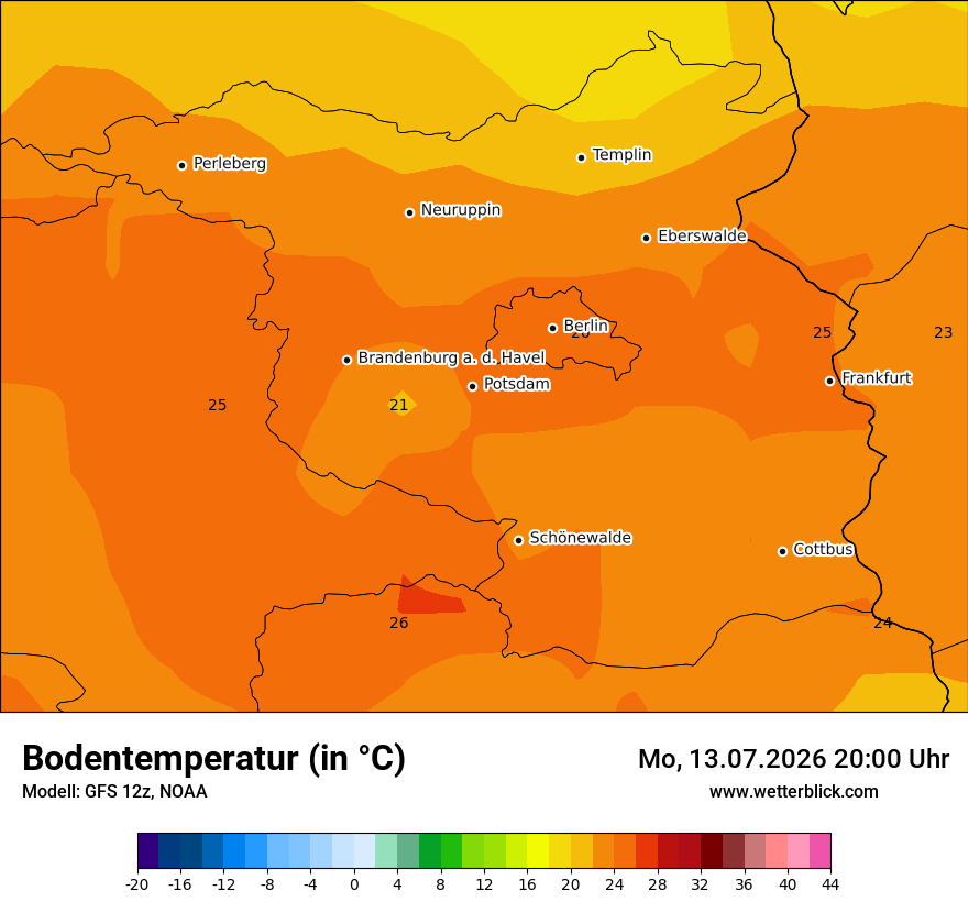 Modellkarte GFS – t_g – bb