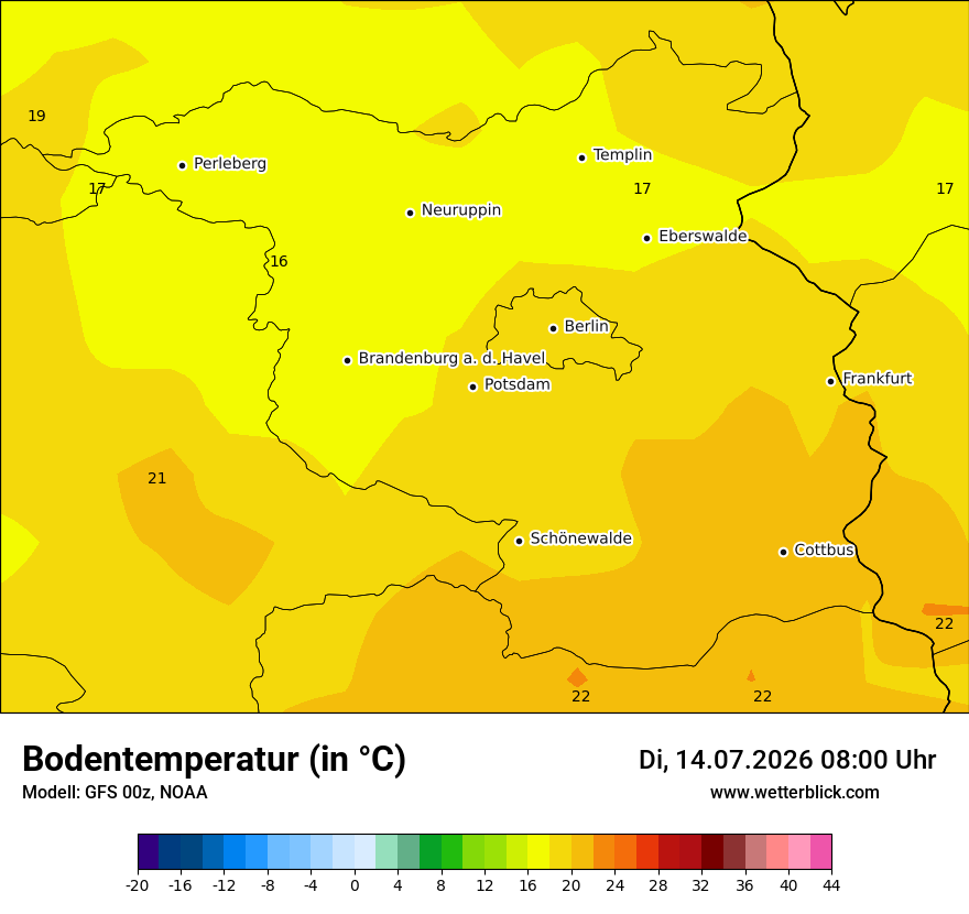 Modellkarte GFS – t_g – bb
