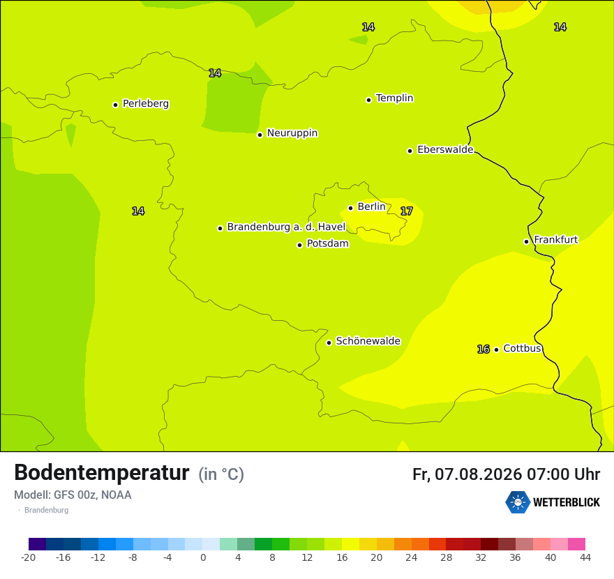 Modellkarte GFS – t_g – bb