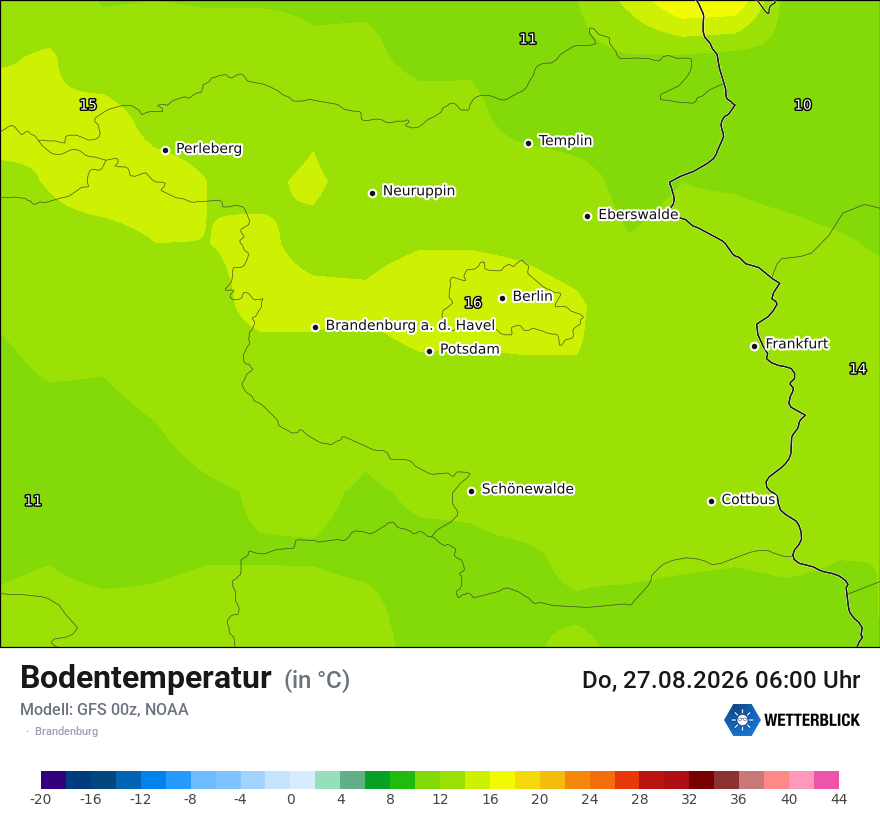 Modellkarte GFS – t_g – bb