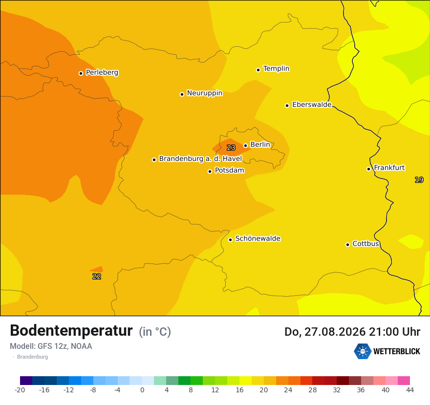 Modellkarte GFS – t_g – bb