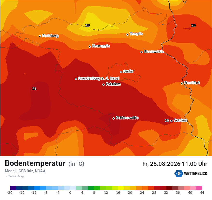 Modellkarte GFS – t_g – bb