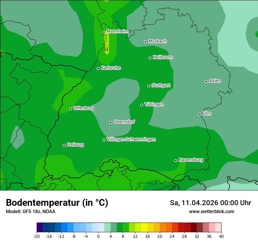 Modellkarte GFS – t_g – bw