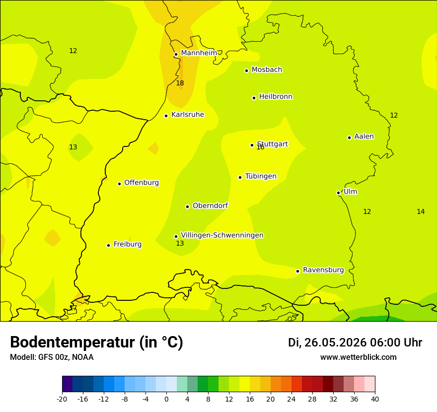 Modellkarte GFS – t_g – bw