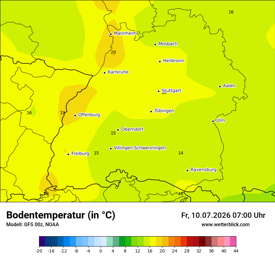 Modellkarte GFS – t_g – bw
