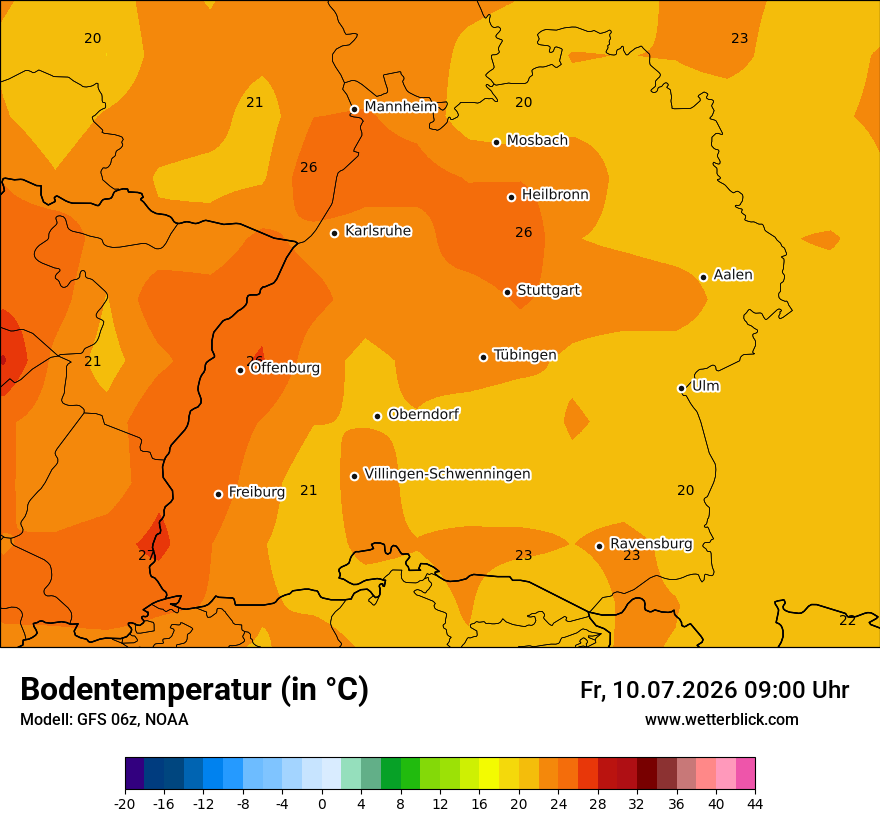 Modellkarte GFS – t_g – bw