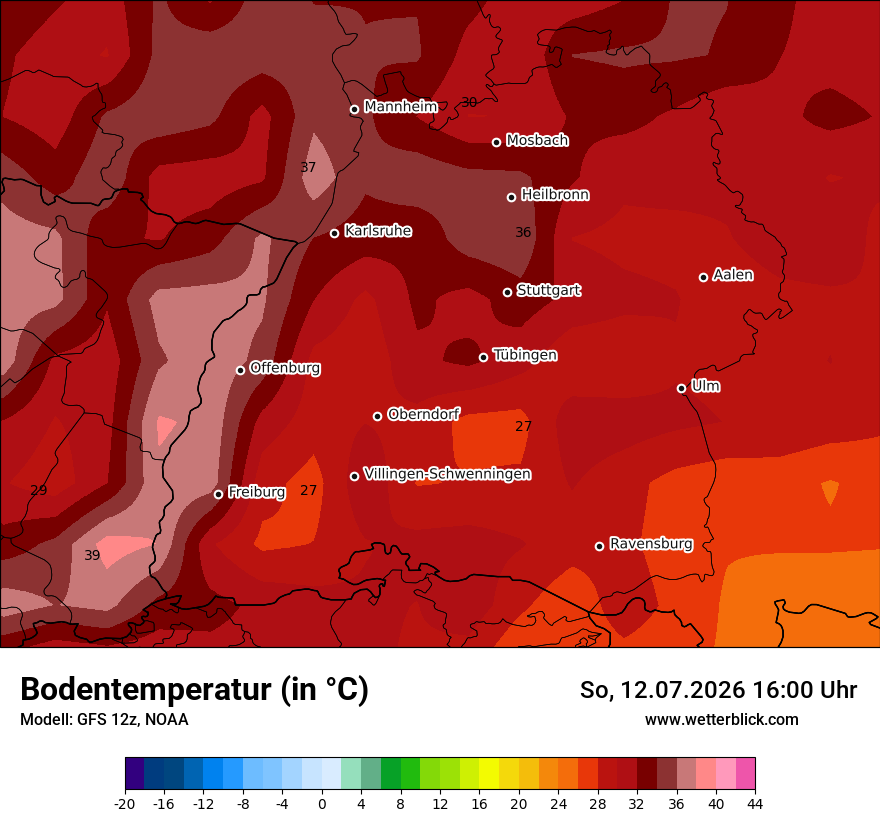 Modellkarte GFS – t_g – bw