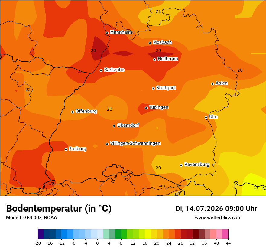 Modellkarte GFS – t_g – bw