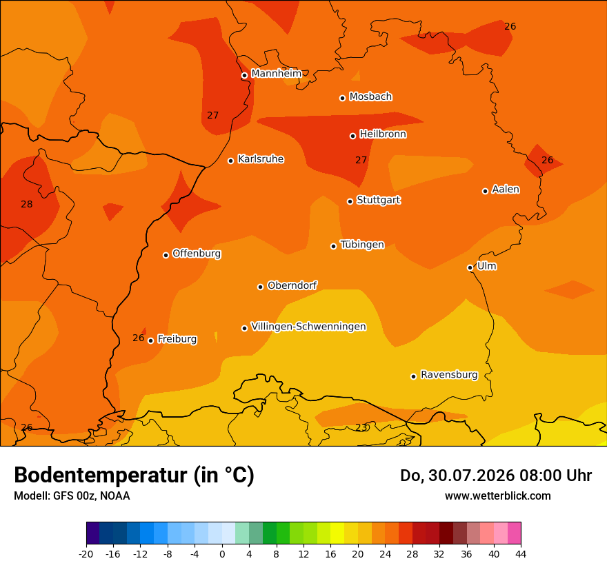 Modellkarte GFS – t_g – bw