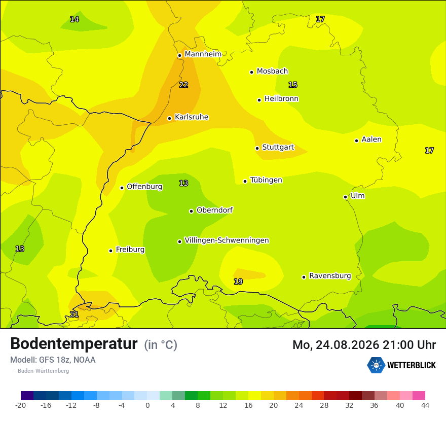 Modellkarte GFS – t_g – bw