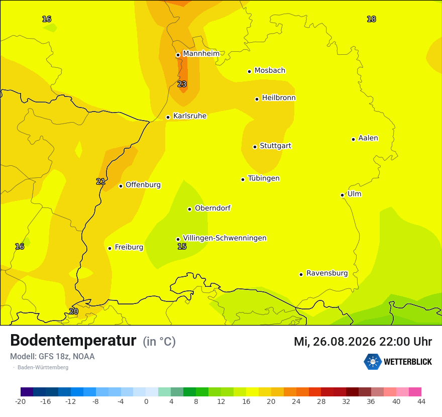 Modellkarte GFS – t_g – bw