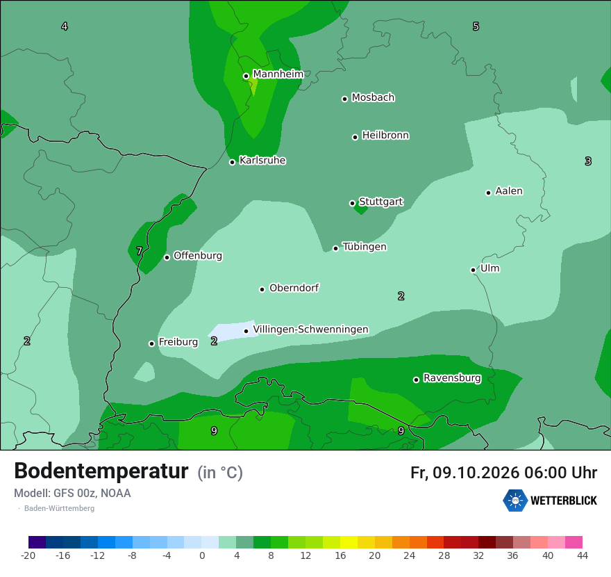 Modellkarte GFS – t_g – bw