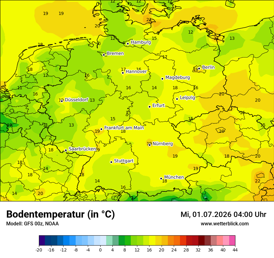 Modellkarte GFS – t_g – deutschland