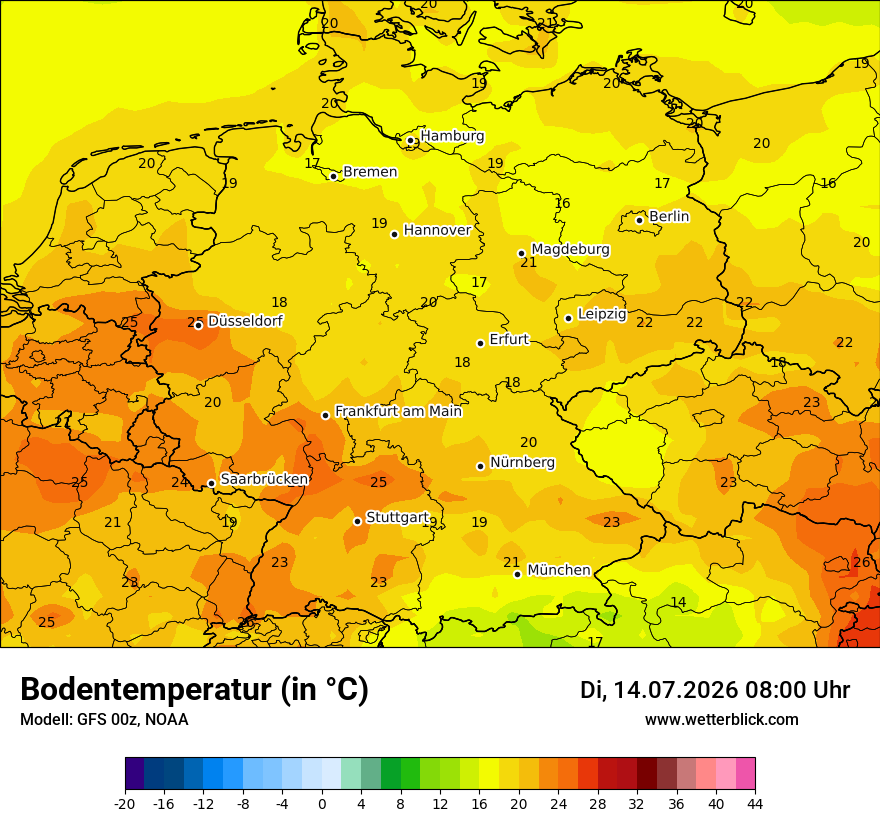 Modellkarte GFS – t_g – deutschland