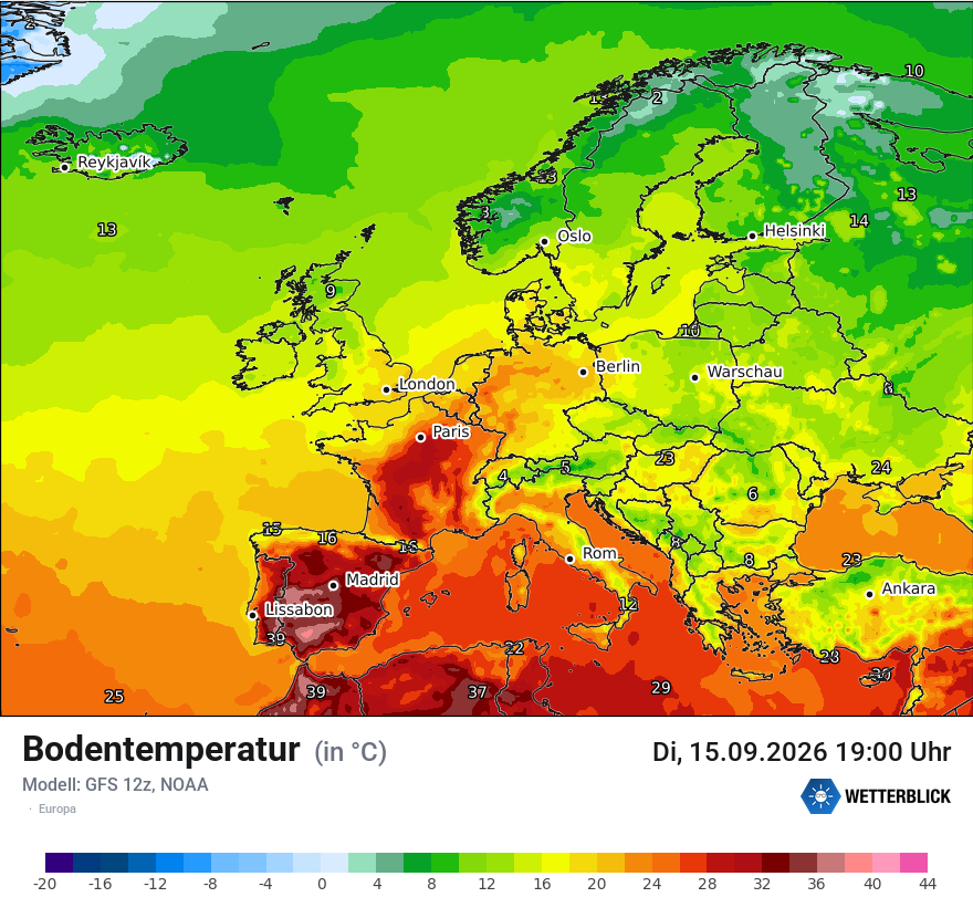Modellkarte GFS – t_g – europa
