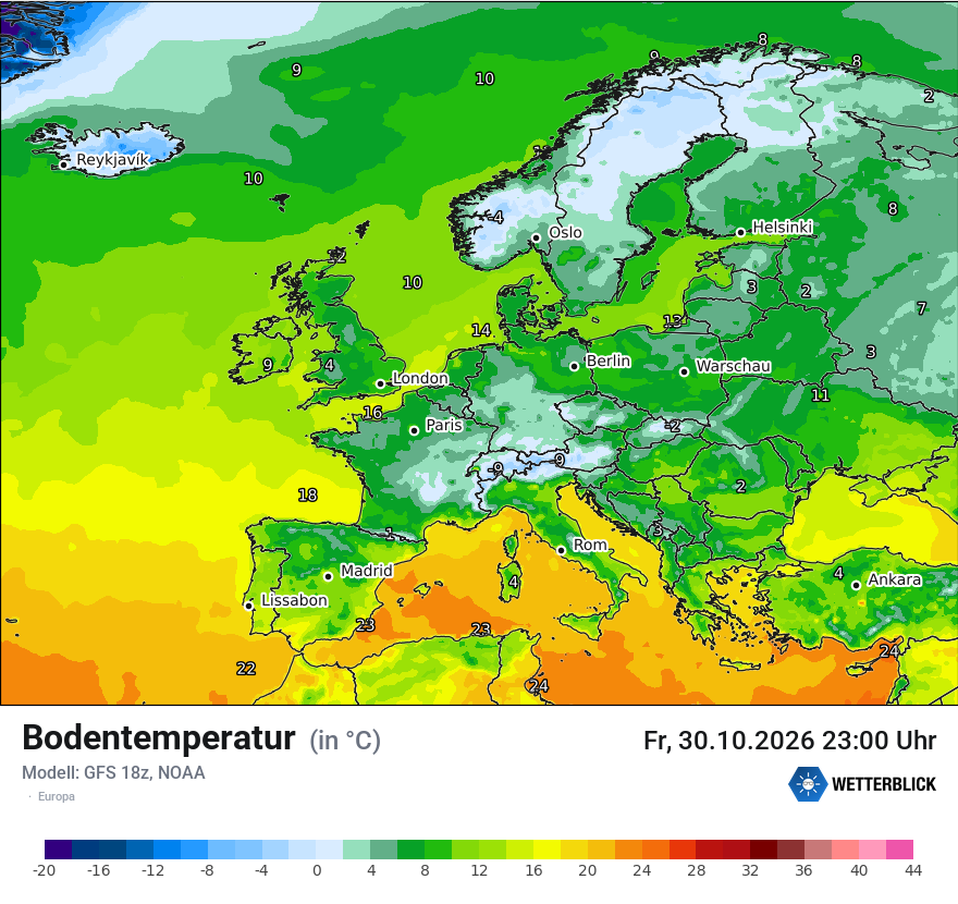Modellkarte GFS – t_g – europa