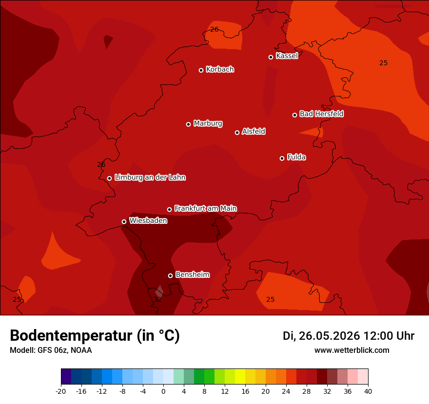 Modellkarte GFS – t_g – he